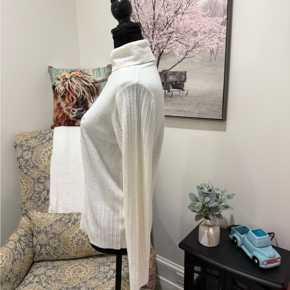 Norton McNaughton White Cowl Turtleneck Sweater with Subtle Embellishments - Picture 6 of 6